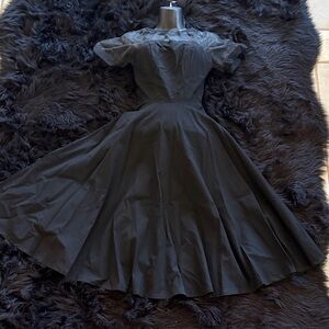 Unique Vintage Black Fit-and-Flare Midi Dress